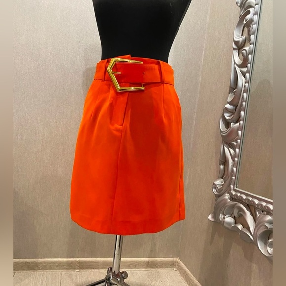 Bottega Veneta podium collection Vibrant Orange Skirt with Bold Belt - Picture 5 of 7